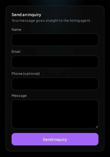 The Carbon Point live page on a phone: Send an inquiry form